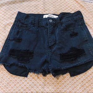 Black High-Waisted Distressed Denim Shorts